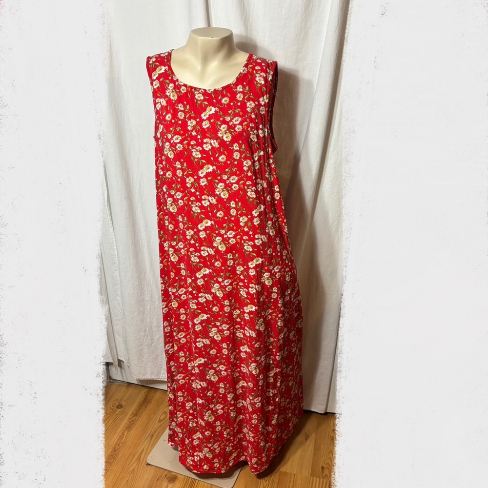 Denim &Co vintage 90s red flower sundress women’s large